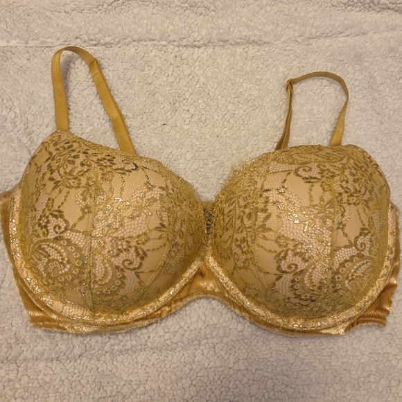 Victoria's Secret: Push-Up Floral Lace Yellow With Metallic Gold Bra. Sz 40DD. - Picture 5 of 16